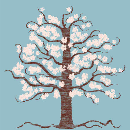 Vector scribble drawing of blossoming fruit tree in springのイラスト素材