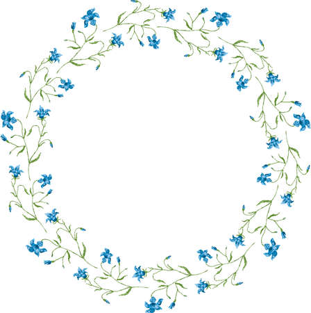 Vector decorative floral wreath from drawn blue delicate bluebellsのイラスト素材