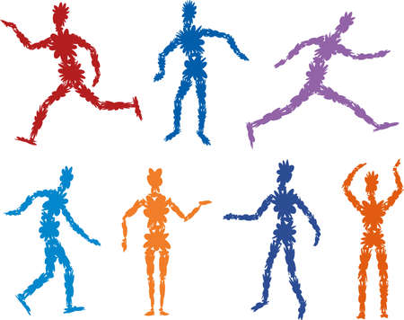 Vector image of colorful abstract floral human figures silhouettesのイラスト素材