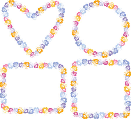 Set of decorative floral borders from colorful pansy flowersのイラスト素材