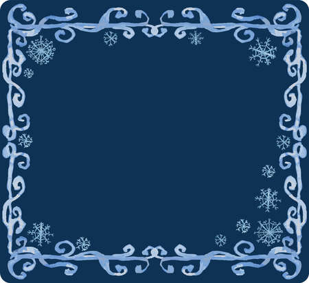 Decorative winter watercolor frame from frozen swirls and snowflakesのイラスト素材