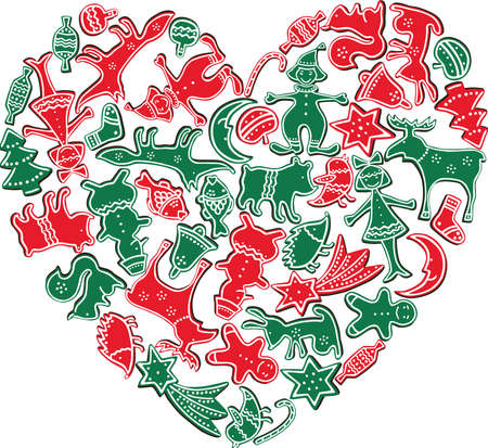 Decorative heart shape from silhouettes festive new years toy symbolsのイラスト素材