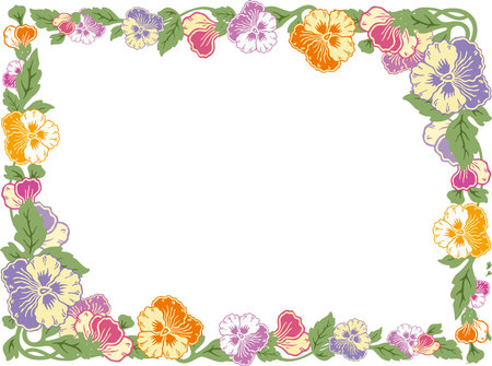 Vector floral frame from decorative colorful vintage pansiesのイラスト素材