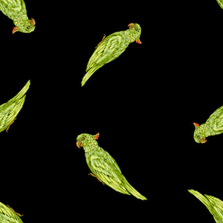 Seamless pattern of drawn green cartoon parrotのイラスト素材