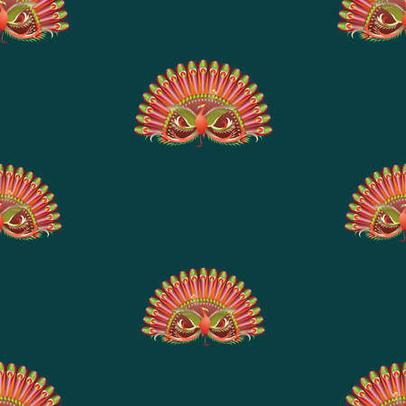 Seamless pattern of decorative red cartoon peacocksのイラスト素材