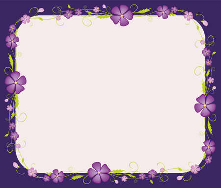 Decorative greeting card with border from delicate violets with tendrils and budsのイラスト素材