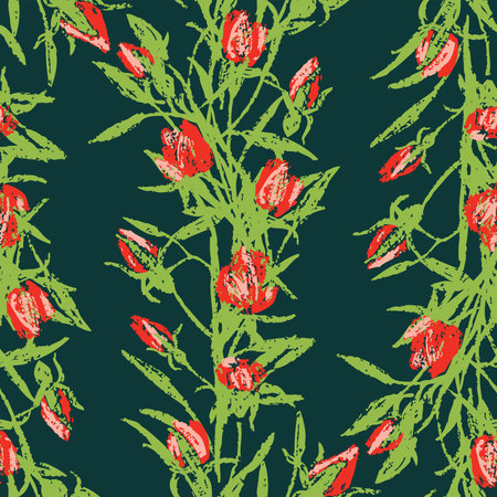 Seamless pattern of sketches red roses with green leavesのイラスト素材