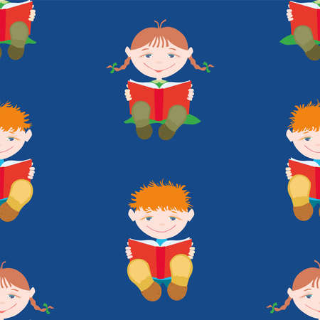 Seamless background of cute children reading booksのイラスト素材