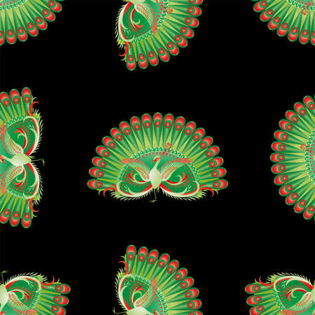 Seamless pattern of green decorative peacocksのイラスト素材