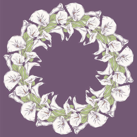 Decorative floral wreath from silhouettes white calla liliesの写真素材