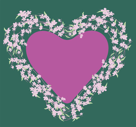 Decorative floral heart shape from flowering branches of cherry treeのイラスト素材