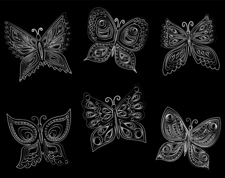 Set of outlines various decorative flying butterfliesのイラスト素材