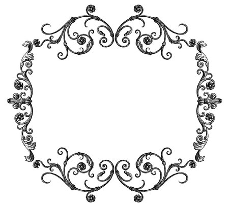 Hand drawing of ornate floral frame with swirls,tendrils,flowers in vintage style, vector ornamental background for greeting card,invitationのイラスト素材