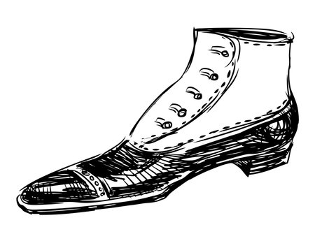 Shoe male,retro style,single,accessory, doodle, sketch, vector hand drawing isolated on whiteのイラスト素材