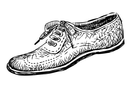 Shoe male,classic style,lether, lace,one,accessory, doodle, sketch, vector hand drawing isolated on whiteのイラスト素材