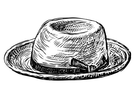 Hat,male,accessory,elegance,bow,fashion, classic,retro,style,one,sketch,vector hand drawn illustration isolated on whiteのイラスト素材