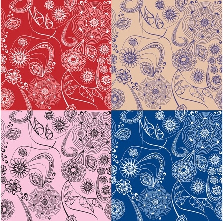 4 floral seamless patternsのイラスト素材