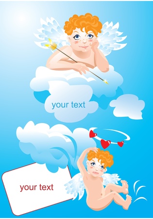 Postcards for Valentine`s Day with funny angelsのイラスト素材