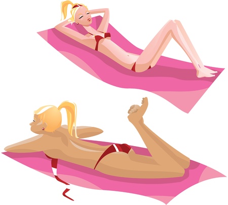 girls on beach, isolated on whiteのイラスト素材