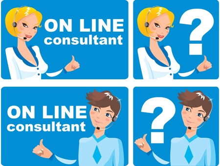 collection of web icons and buttons - on line consultant - man and womanのイラスト素材
