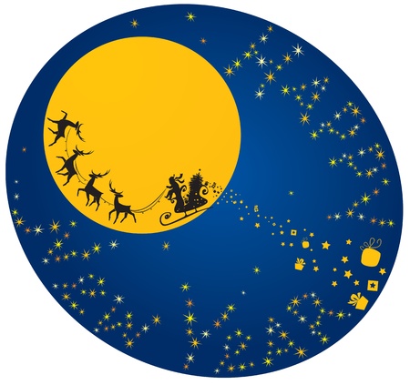 Christmas and New Year card with flying reindeers and Santa Claus のイラスト素材