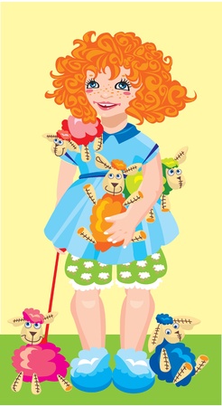 little girl with colored toy sheepのイラスト素材