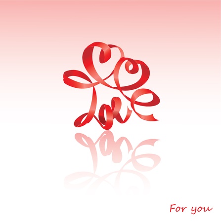 Valentine`s Day card with hearts and word LOVE is made by red ribbon のイラスト素材