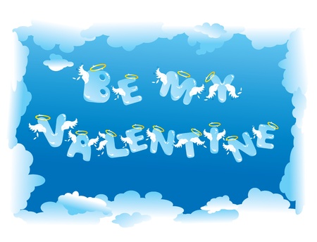 Postcard for Valentine`s Day with funny angels lettersのイラスト素材