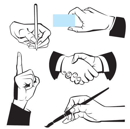 hands - different gestures  Black and white illustrationのイラスト素材