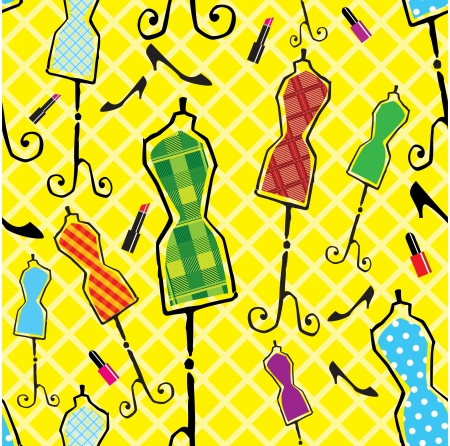 Seamless background with mannequins, shoes and cosmeticのイラスト素材