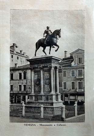 ITALY - CIRCA 1910: A picture printed in Italy shows image of Monumento a Colleoni in Venice, Vintage postcards "Italy" series, circa 1910のeditorial素材