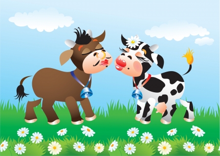 Cartoon kissing cows in loveのイラスト素材