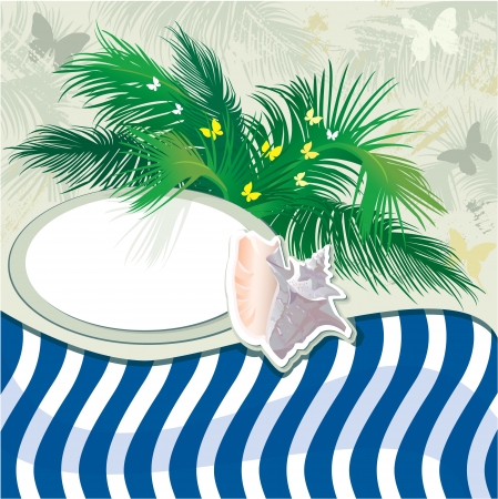 Grunge summer holiday background with palm tree and shellのイラスト素材