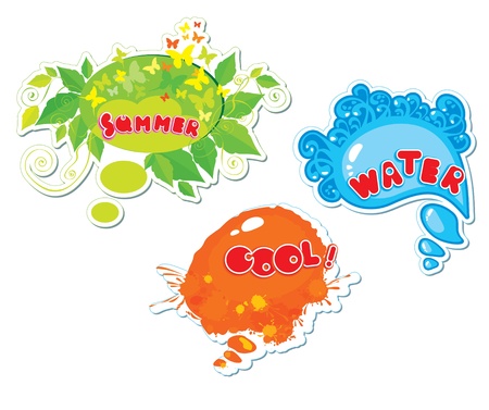 Set of summer speech bubbles formed from water, butterflies, leafs, blotsのイラスト素材