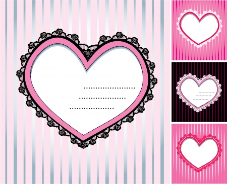 set of 4 hearts shape lace doily on stripe backgroundのイラスト素材