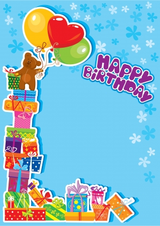 baby boy birthday card with teddy bear and gift boxesのイラスト素材