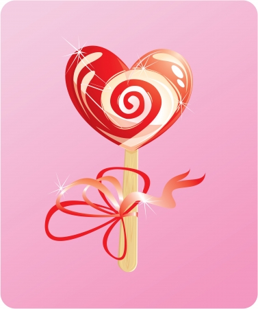 illustration of heart candy -  lollipop - on pink backgroundのイラスト素材