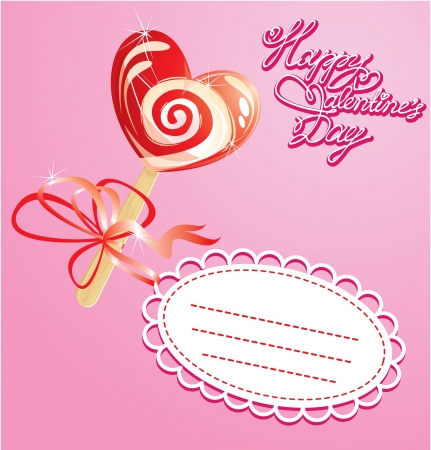 Valentines Day Card with heart candy -  lollipop - on pink backgroundのイラスト素材