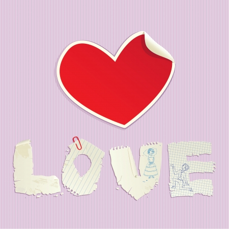 Valentine s Day scrapbooking elements ï¿½ paper vintage heart and word LOVEのイラスト素材