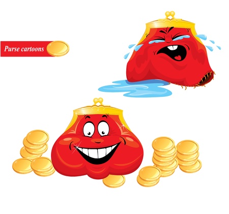 Cartoon emotions set - funny red purses on white backgroundのイラスト素材