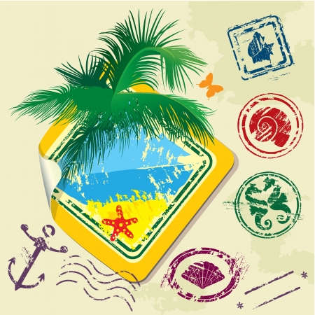 Summer and travel stamps and sticker -  hand drawn collectionのイラスト素材