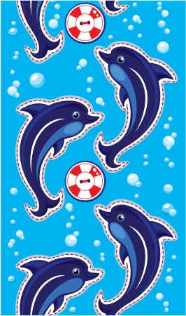 Seamless sea vertical border with dolphins and buttonsのイラスト素材