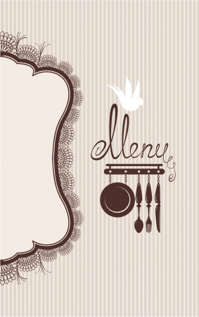 Restaurant menu design with lace table napkin and hand drawn text on stripe background.のイラスト素材