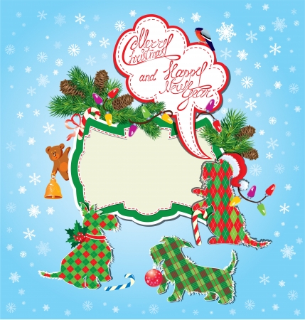 Christmas and New Year holidays card with funny scottish terrier dogs のイラスト素材