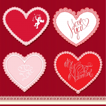Set of hearts shape are made of lace doily, elements for Valentines Day or wedding designのイラスト素材