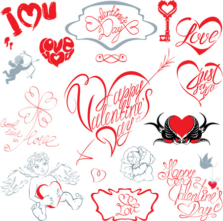 Set of hand written text: Happy Valentine`s Dayのイラスト素材