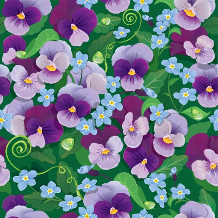 Seamless pattern with beautiful flowers - pansy and forget me not - floral  background.のイラスト素材