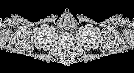 Seamless stripe - floral lace ornament - white on black backgroundのイラスト素材