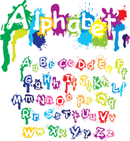 Hand drawn alphabet - letters are made of  water colors, ink splatter, paint splash font.のイラスト素材