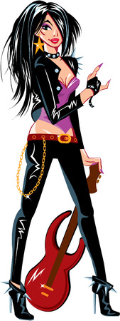 Sexy cool teenage girl musician with electric rock guitar のイラスト素材